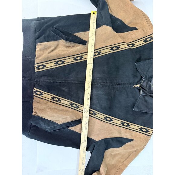 Vtg Scully Western Leather Suede Jacket Mens M Black Tan Zip Aztec - Picture 14 of 16